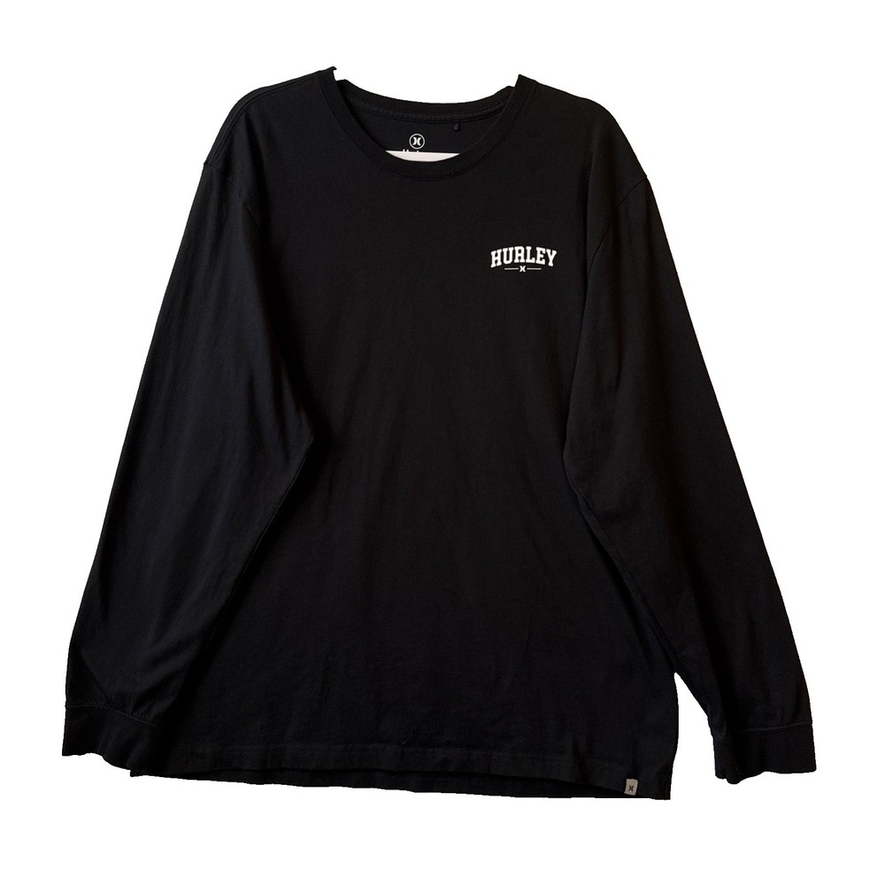 Hurley Long Sleeve Graphic Logo Black T Shirt‎ Men's XXL Cotton Surf Beach Ocean